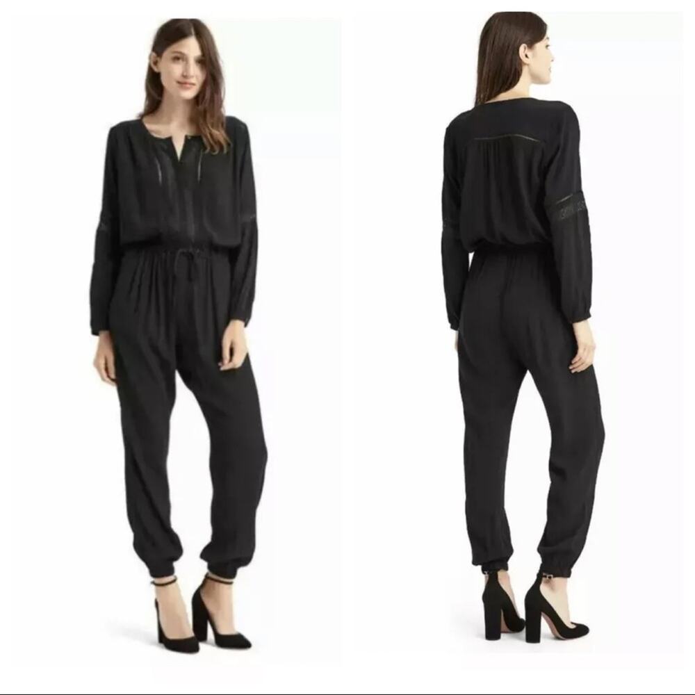 Gap Women’s Embroidered-Trim Drawstring Jumpsuit Black Long Sleeve NWT Size XS